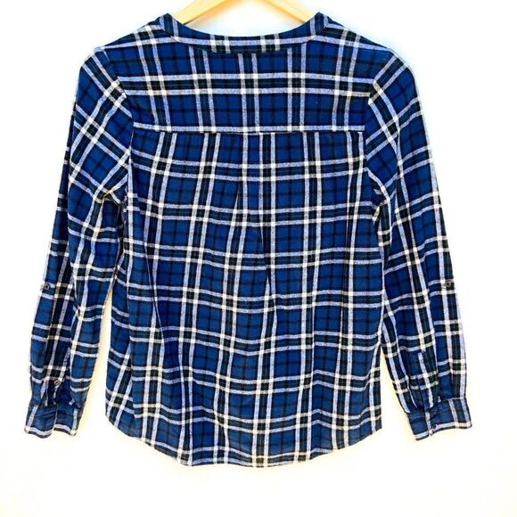 Joie Blue Black Green Plaid Popover Flannel Long Sleeve Button Up Shirt - Picture 6 of 6